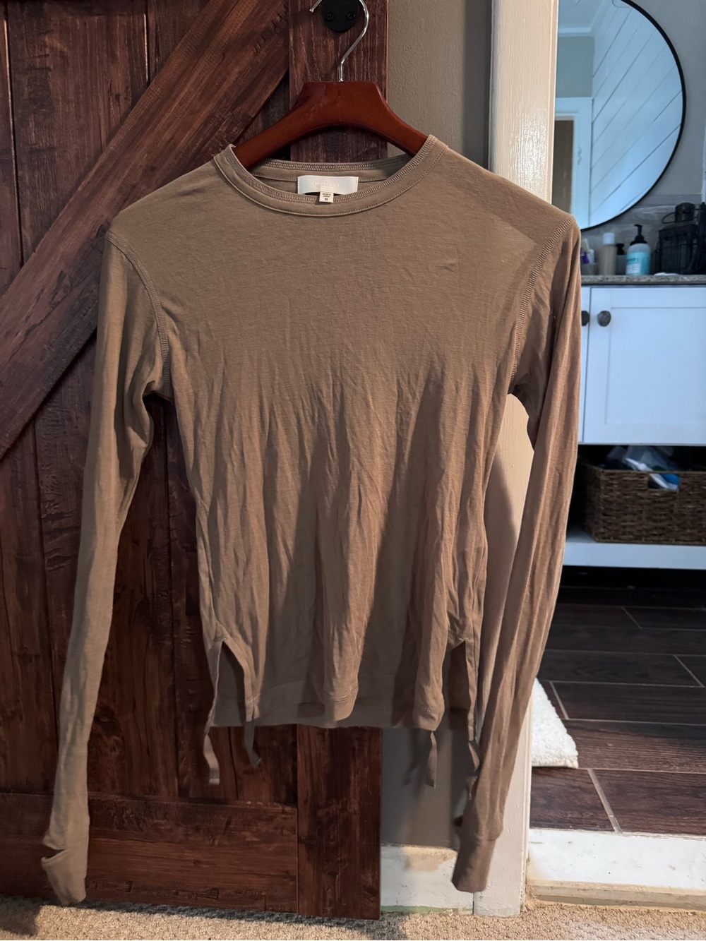 Moussy Long-Sleeve Crewneck Shirt in Taupe